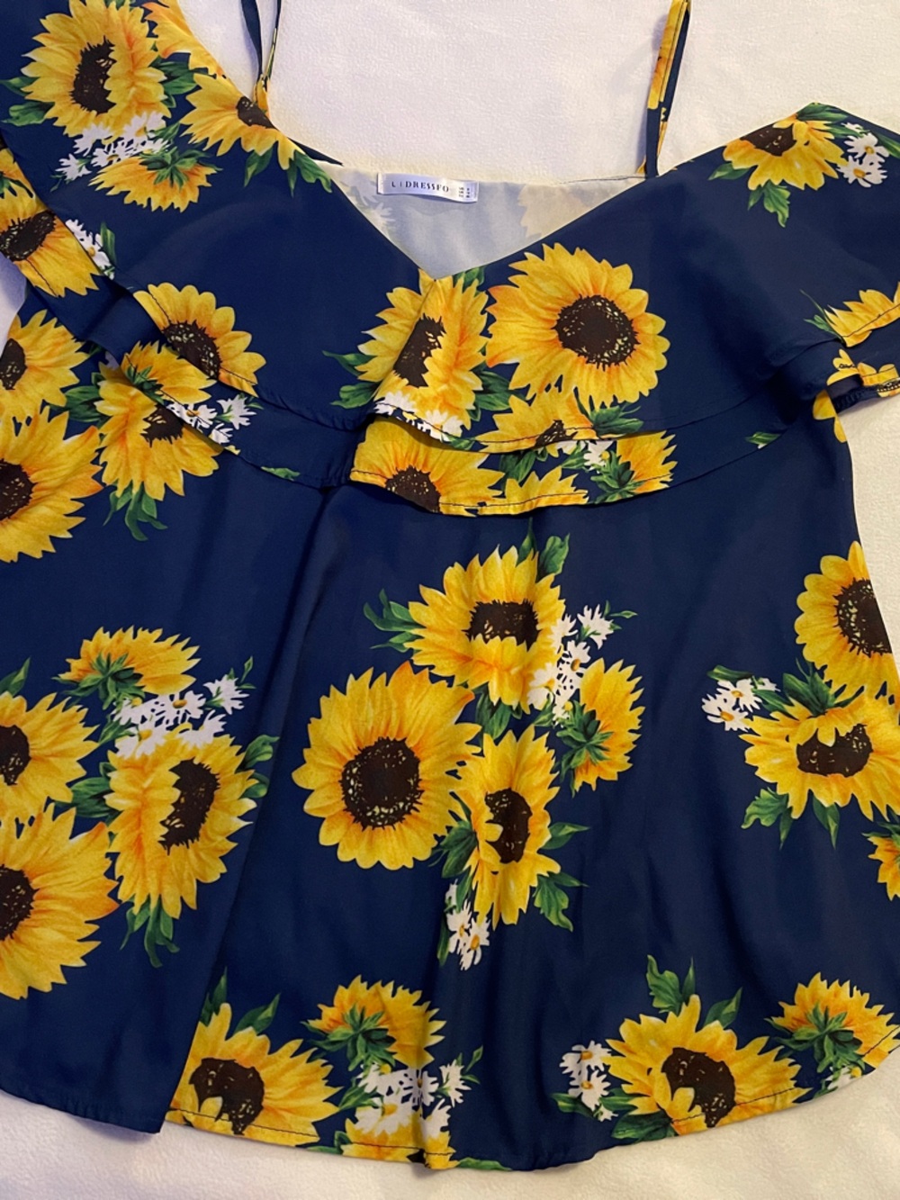 Liddress Navy Sunflower Print Sleeveless Blouse